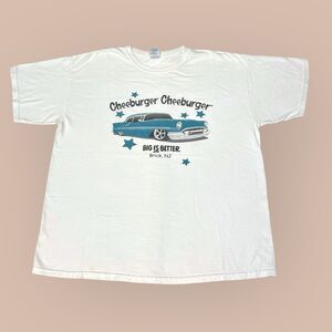 VTG Y2K Cheeburger Cheeburger T-Shirt Size XL Restaurant Blue Car Graphic Tee